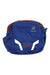 The Deuter Pulse 3 Lumbar Pack is a lightweight blue shoulder bag with white and orange accents, a mesh side pocket, and zipper closure. Ideal for running, it features the Deuter logo on the top right corner.