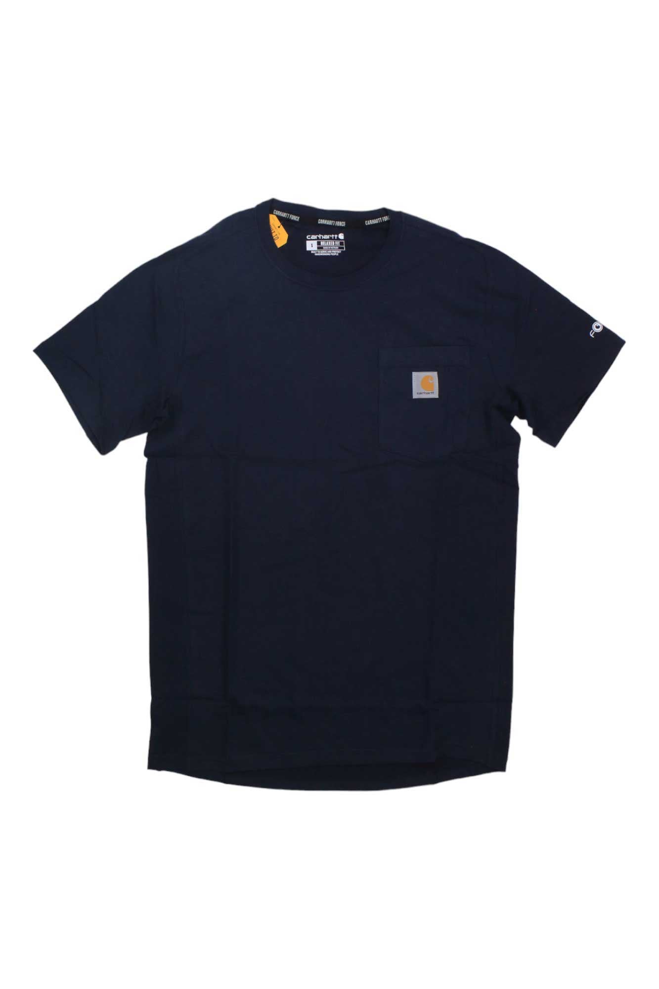 Carhartt men's dark navy T-shirt with chest logo patch and chest pocket
