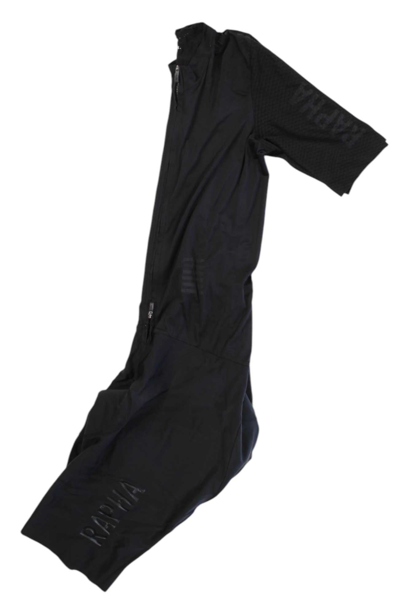 Pro Team aerosuit, black one-piece with long sleeves and waist-to-leg logo print