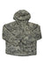 The Burton Womens Amora Puffy Jacket is water-resistant with a hood, gray and beige marbled abstract pattern, long sleeves, and front zipper—ideal for outdoor adventures.