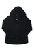 Women's insulated zip-front hooded jacket, dark black, side pockets.
