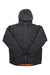 Men's hooded puffer jacket, dark charcoal gray with full-length front zip