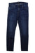 The Black Diamond Womens Crag Denim Pant is a pair of dark blue, straight-leg jeans with front and back pockets, button and zipper closure, and harness compatibility for comfortable climbing, shown laid flat on a white background.
