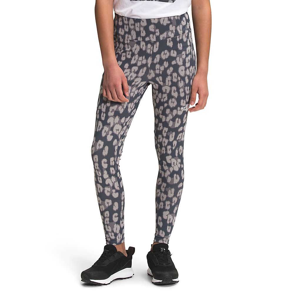 Girls' printed tights, grey leopard pattern with full-length straight leg