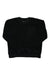 The Under Armour Womens Mission Boucle Crew is a black, long-sleeve crewneck sweatshirt with a small chest pocket and ribbed cuffs, ideal for layering outdoors, shown laid flat on a white background.