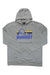 The Marmot Men's Coastal Hoody is a gray hoodie made from soft recycled polyester, featuring a front pocket, drawstring hood, and "MARMOT" below a blue and yellow mountain graphic on the chest.