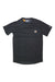 Black short-sleeve pocket t-shirt with crew neck and chest logo patch