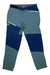 Men's light blue ski pants with dark blue panels, neon stripe, zip fly