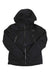 The North Face Womens Lenado Jacket, black and waterproof, features a helmet-compatible hood, zip-up front, two vertical chest pockets, and long sleeves. Shown laid flat on a white background.