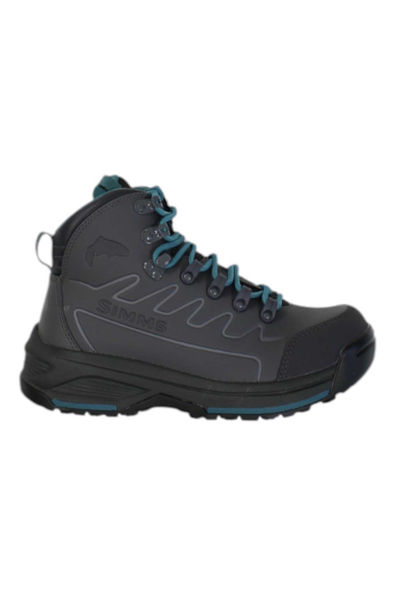 Womens Freestone boot in dark blue-gray with teal laces and rugged tread