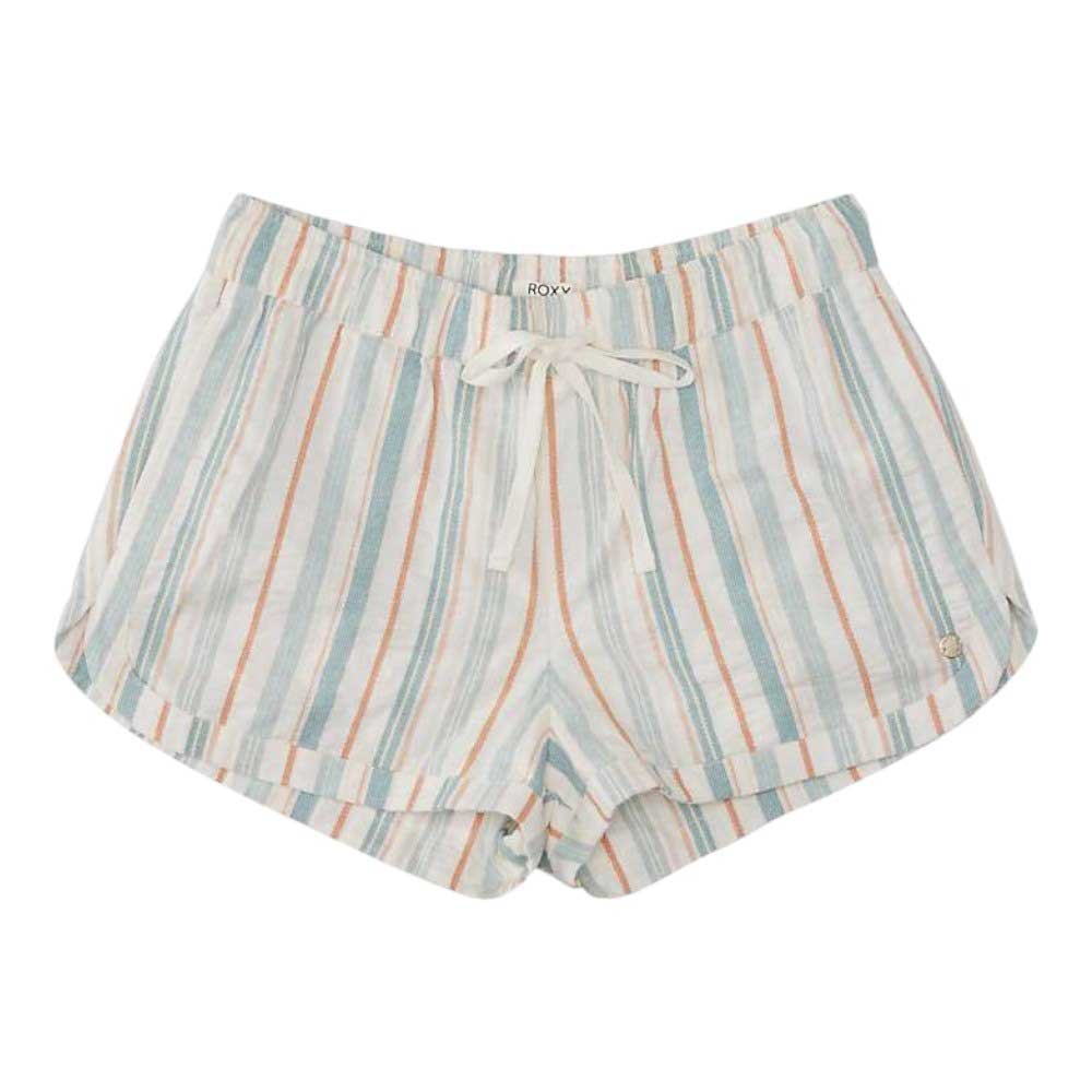 Roxy women's striped drawstring short with bow, light blue and orange vertical stripes
