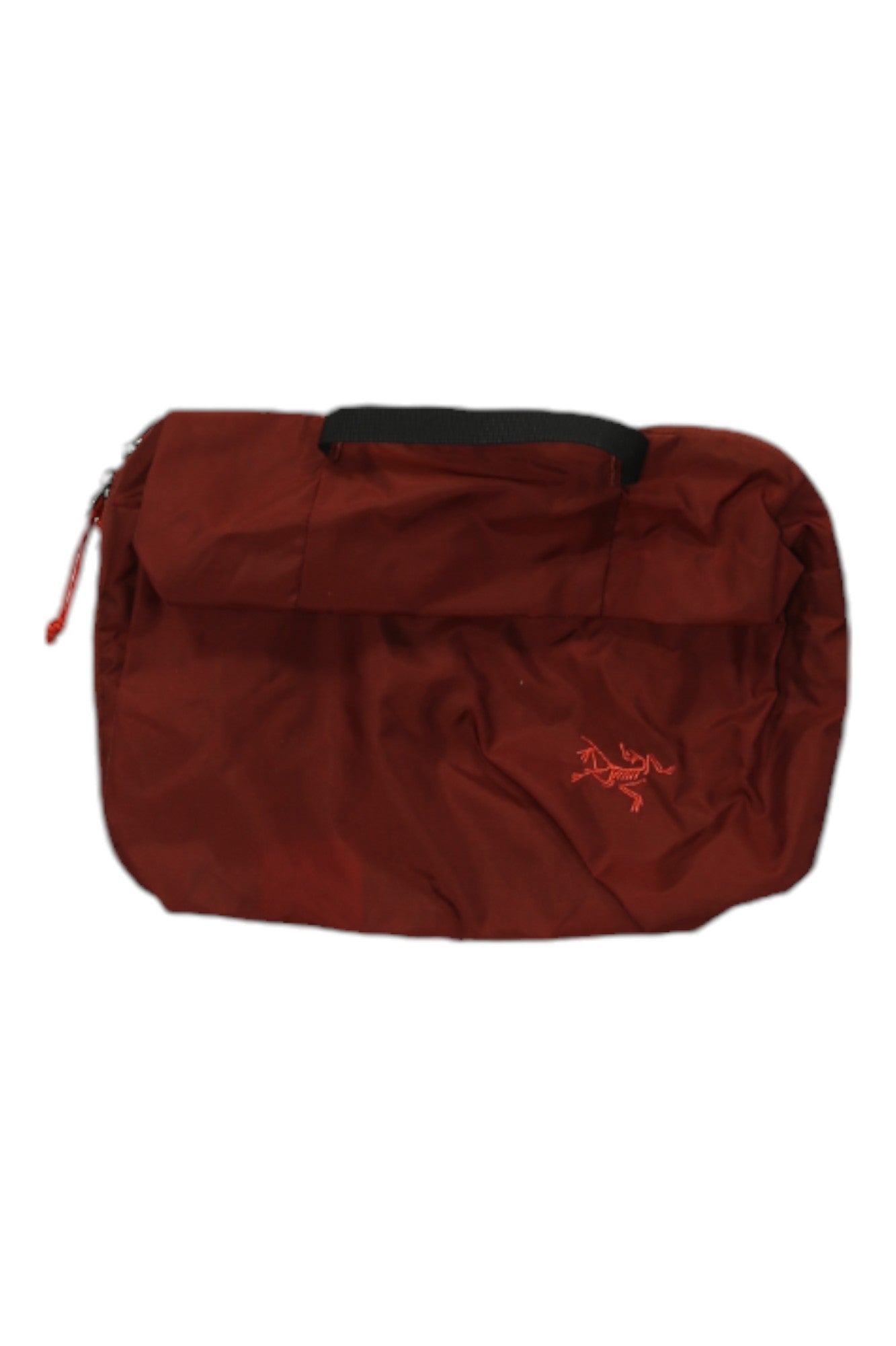 Arc'teryx Index 5 bag in burgundy red, top flap and logo patch