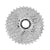 The Shimano CS-HG400 Cassette in silver offers 9 speeds with multiple sprockets arranged concentrically, showcased from above on a white background—a great upgrade for your bike.