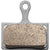 Shimano G04TI Metal Disc Brake Pads feature a metallic compound, rectangular base, rounded top, and central tab with a circular mounting hole—designed for reliable, durable braking and direct compatibility with Shimano brake systems.