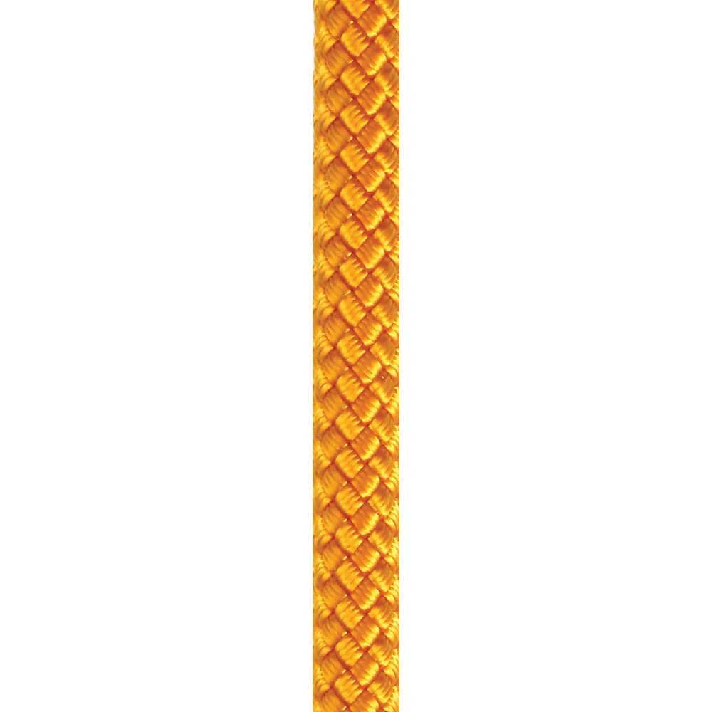 A close-up of the bright orange Edelweiss Speleo II 10mm Low Stretch Rope, displayed vertically against a white background. The clear woven texture highlights its suitability for jugging and hauling tasks.