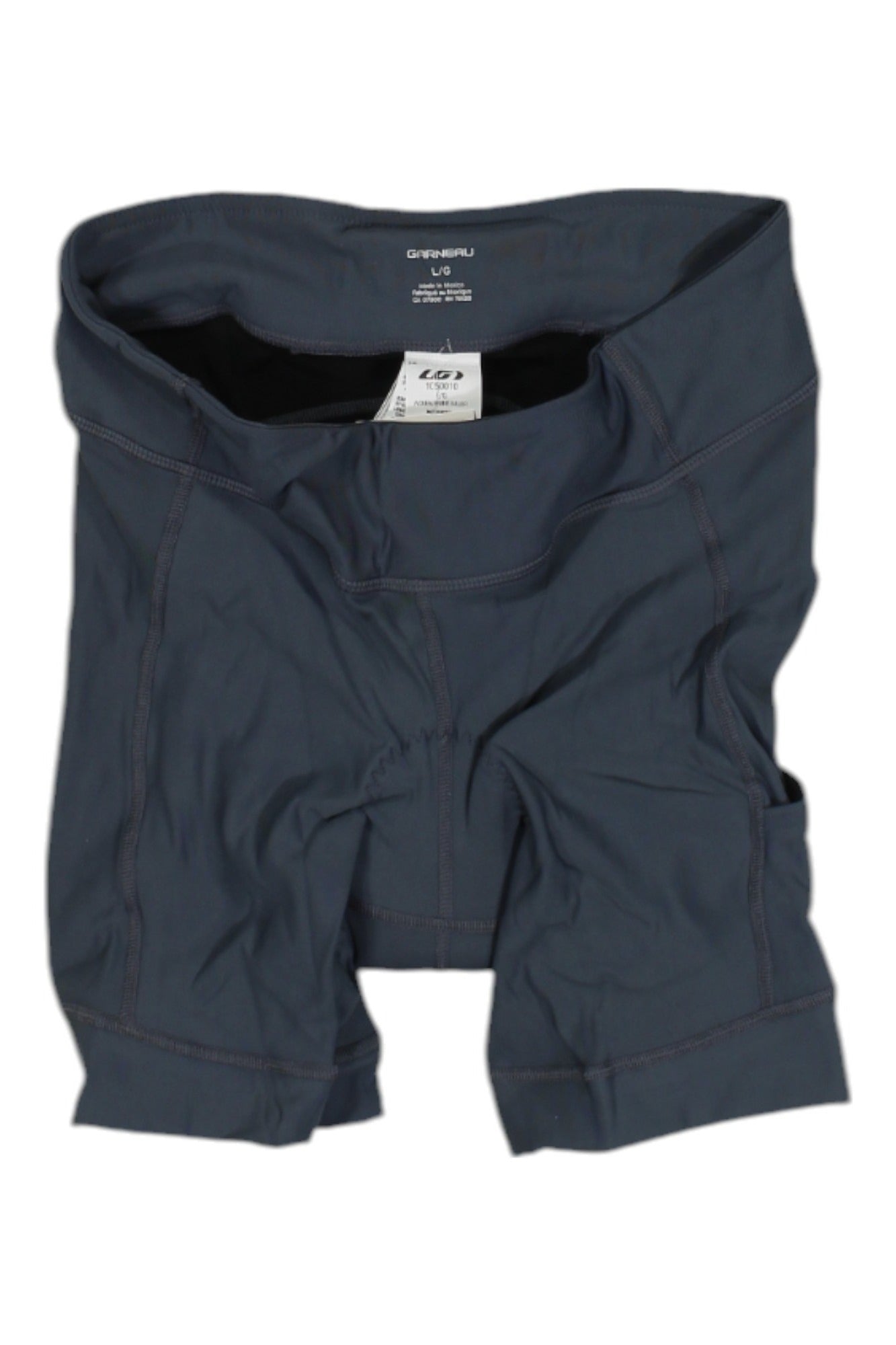 The Louis Garneau Womens Fit Sensor 7.5 Inch Short 2 is a pair of dark gray, knee-length bike shorts for women with visible seams and moisture-wicking fabric, shown laid flat on a white background.