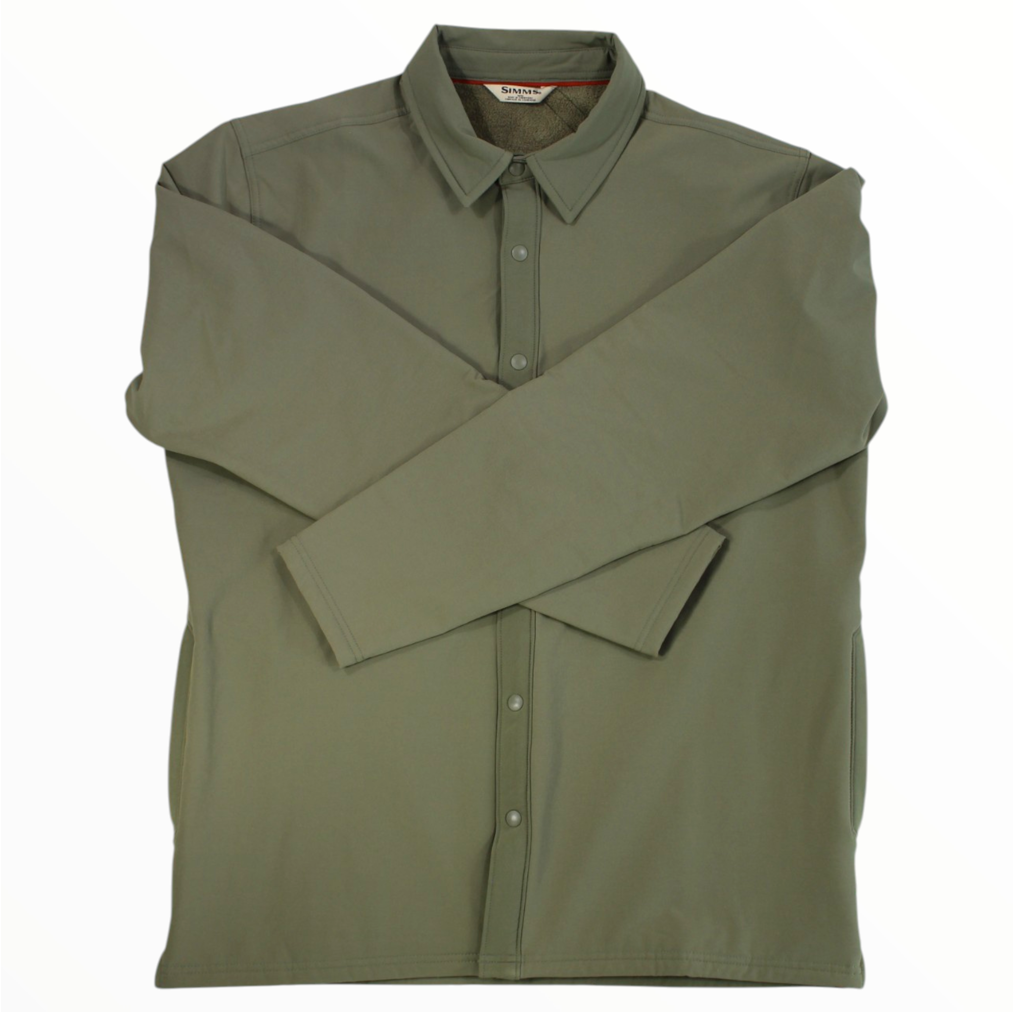 Simms Men's Harbor Shacket, willow green button-front collared overshirt