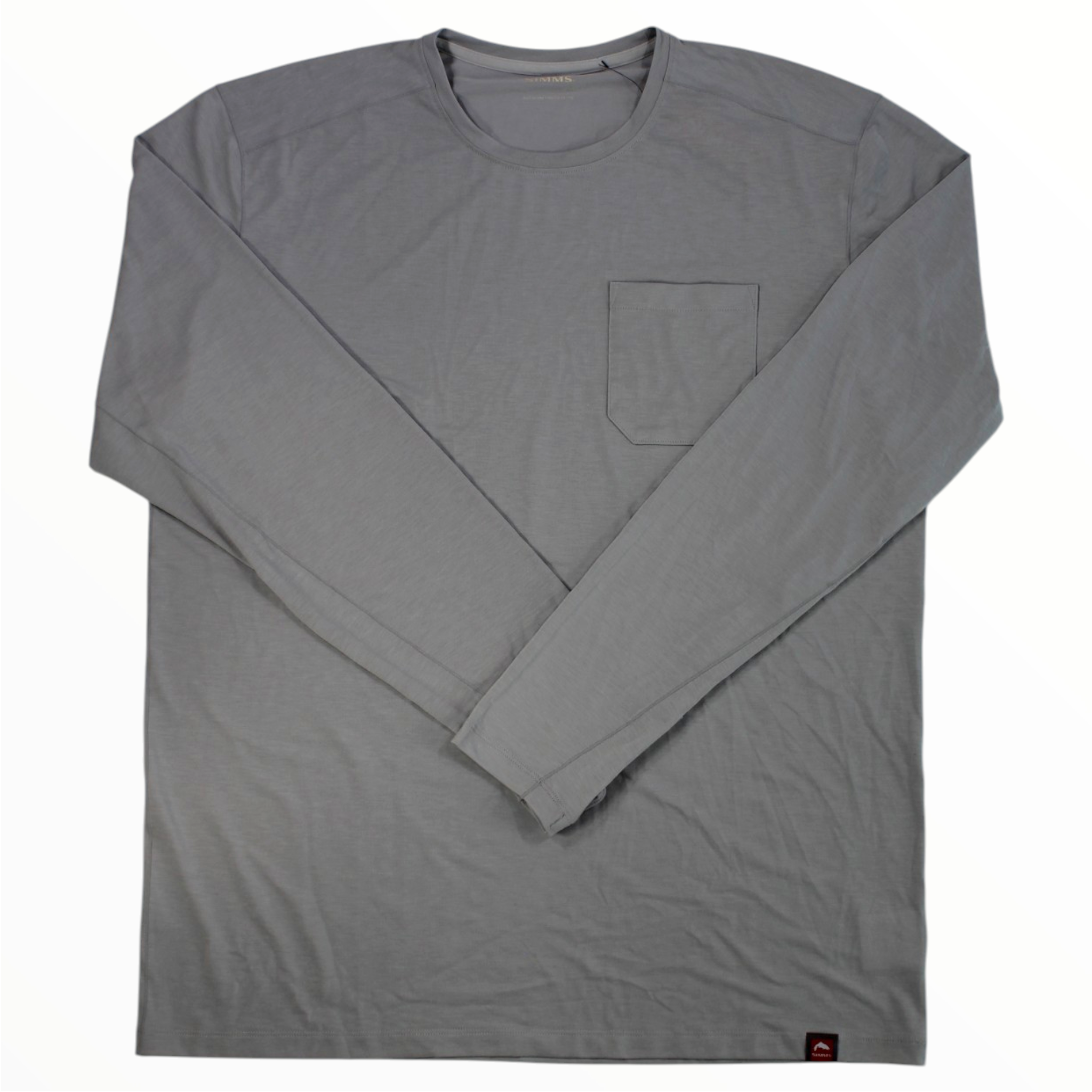 Men's crewneck long-sleeve shirt in heather gray with chest pocket