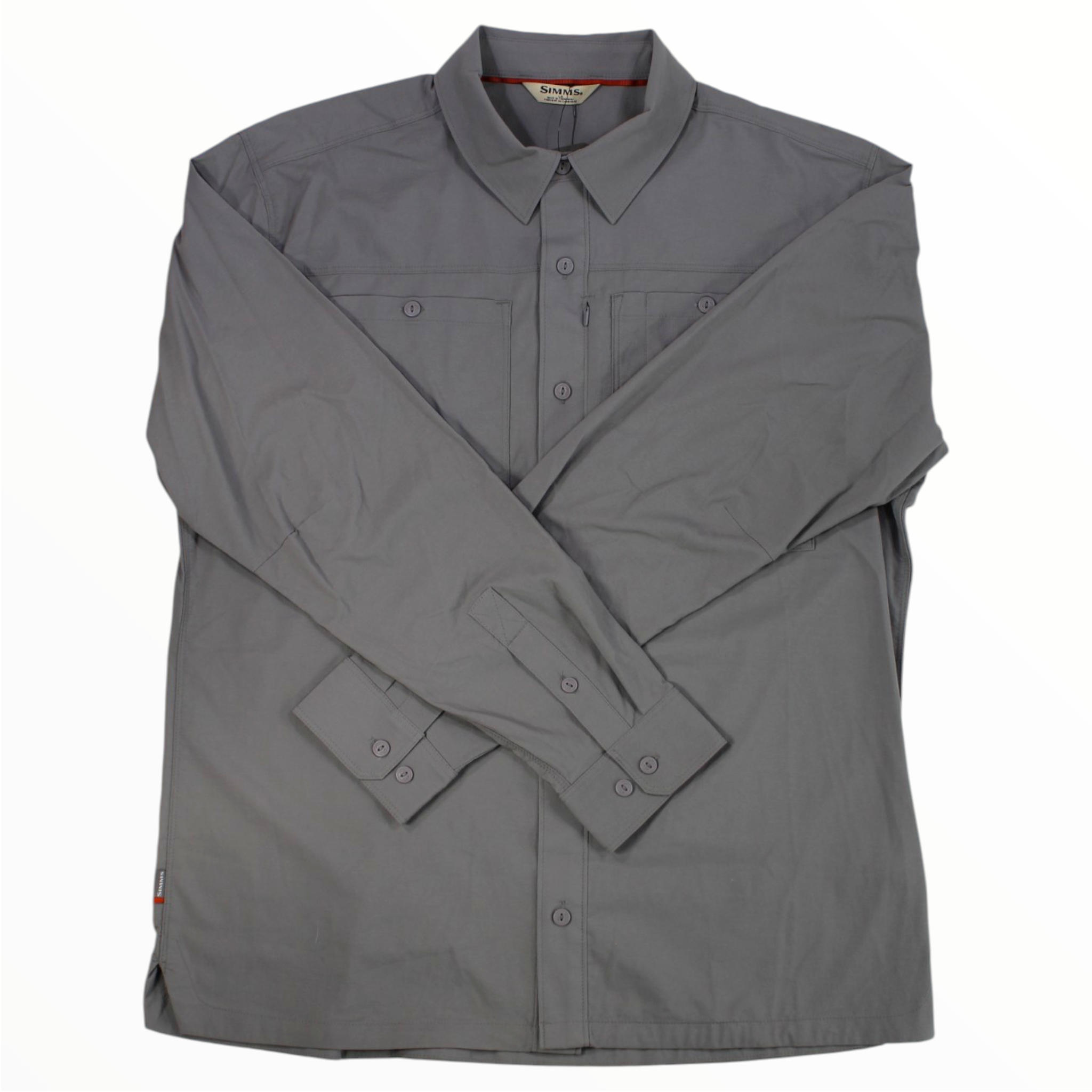 Simms men's flyover shirt, dark gray long-sleeve button-up with chest pockets