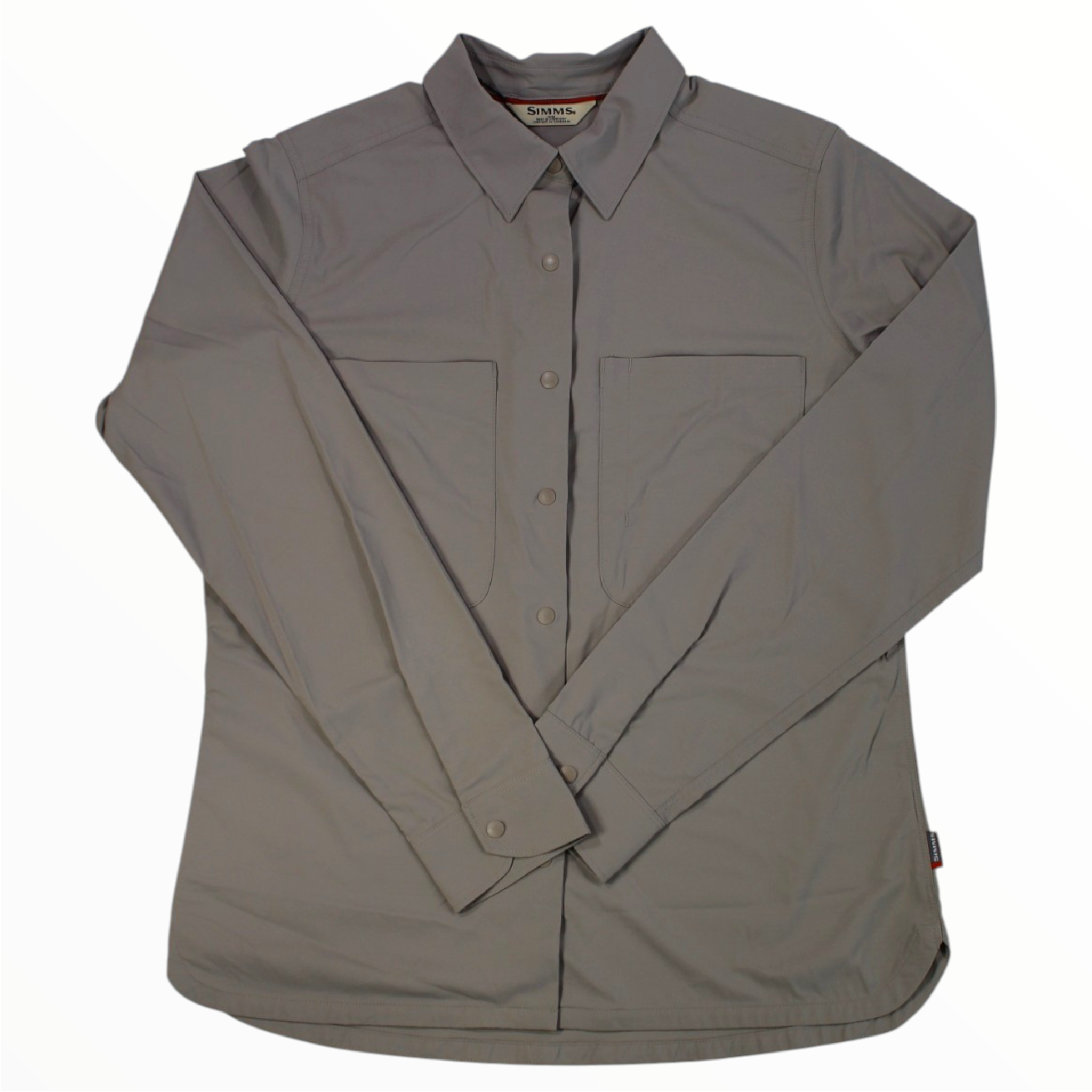 Simms women’s shearwater shirt, gray button-up with point collar and chest pockets