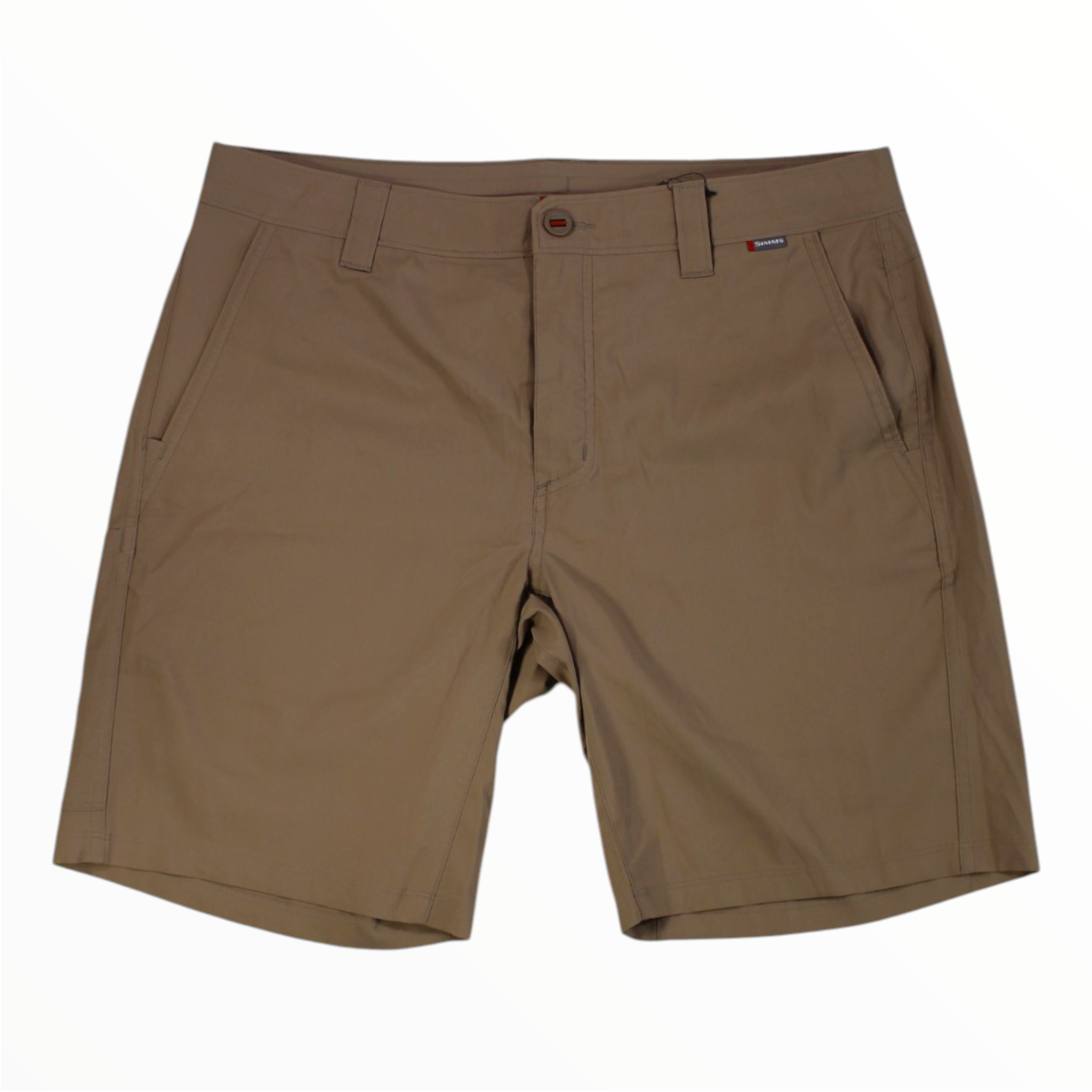 Men's superlight shorts in silt tan, with zip fly, belt loops, and side pockets