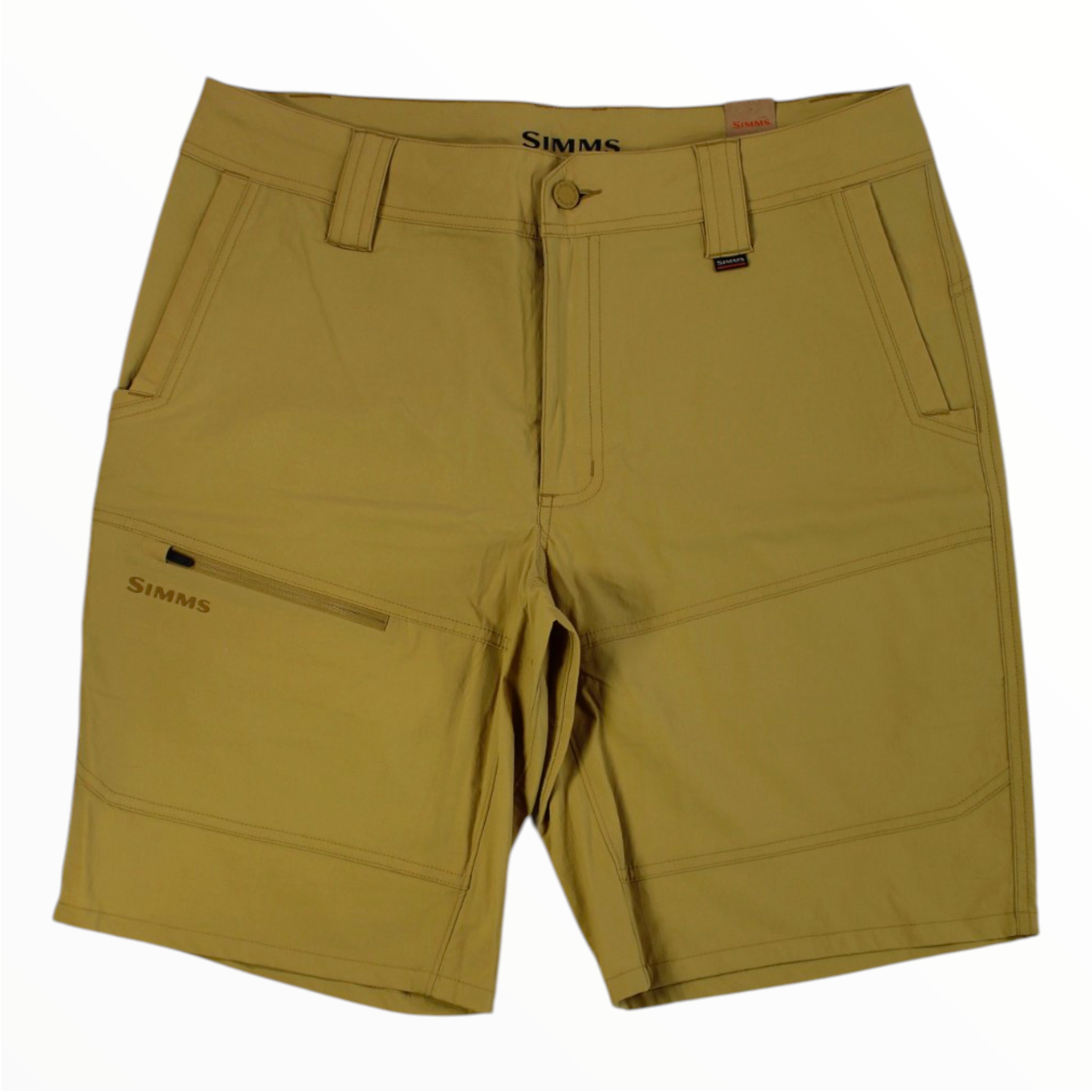 Simms men's guide shorts in tan, with belt loops and cargo pockets