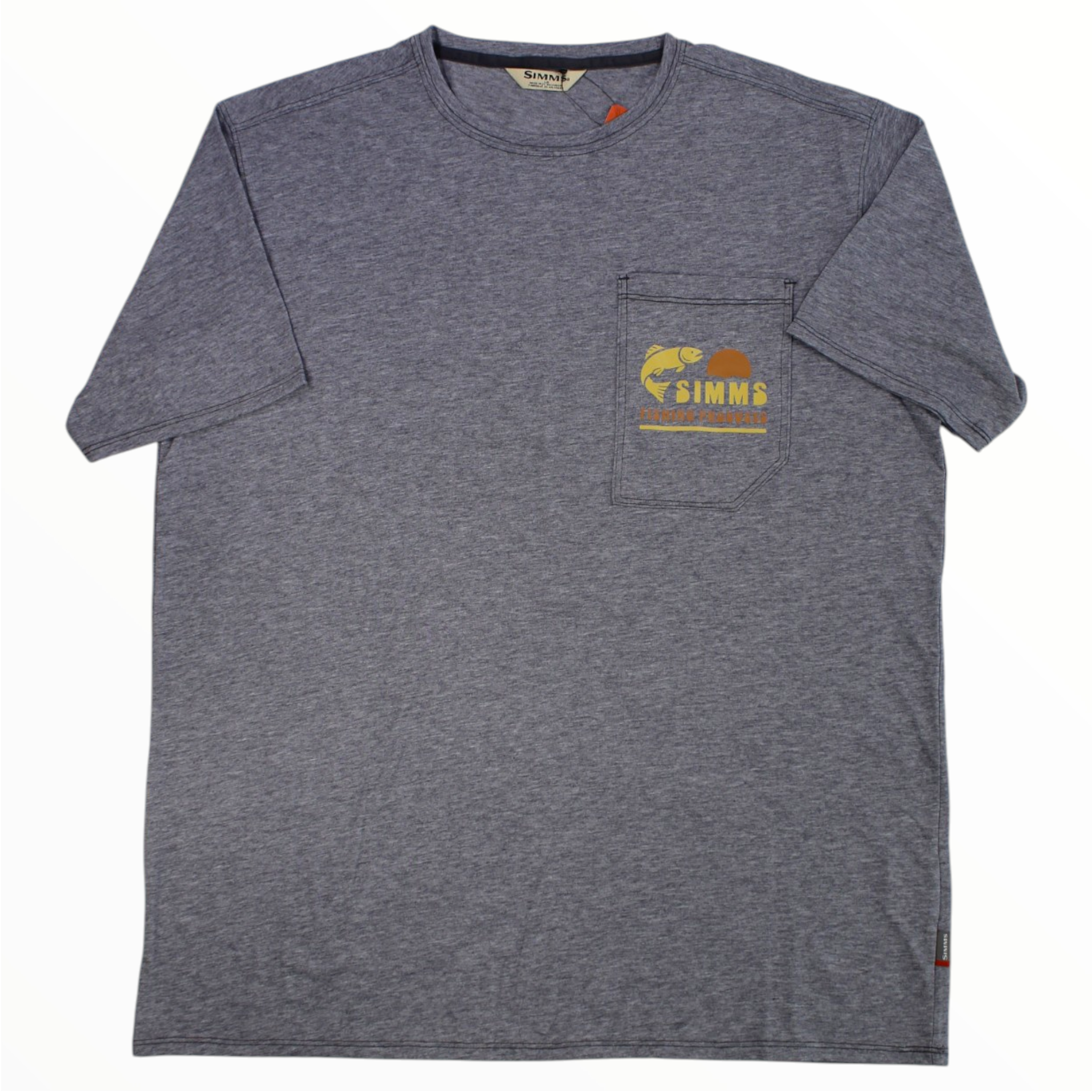 Men's heather navy lightweight pocket T-shirt with chest logo