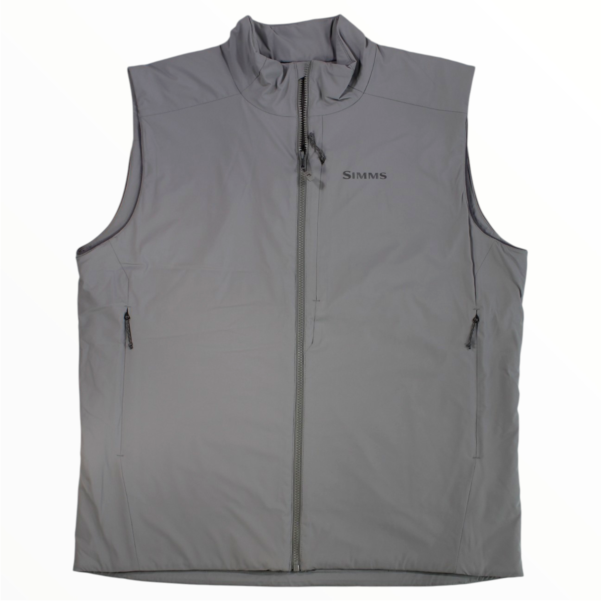 Simms men's Midstream vest in shale gray with full front zipper and stand collar