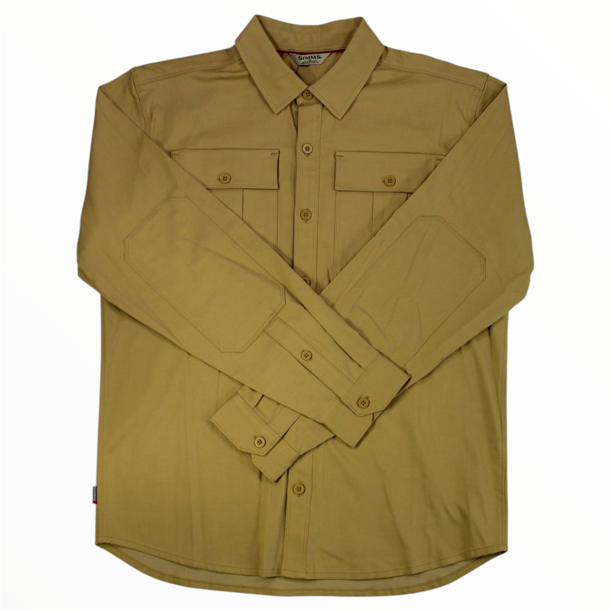 Men's bistre work shirt with button front, spread collar, and two chest flap pockets