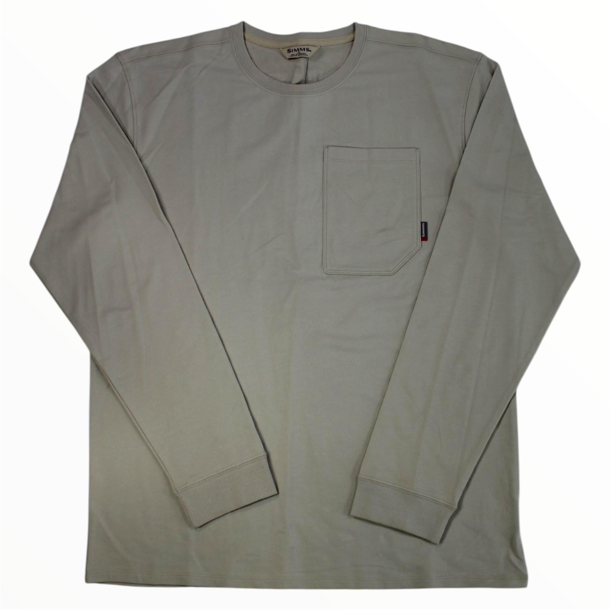 Men's long-sleeve crewneck shirt in burnished clay, front chest pocket