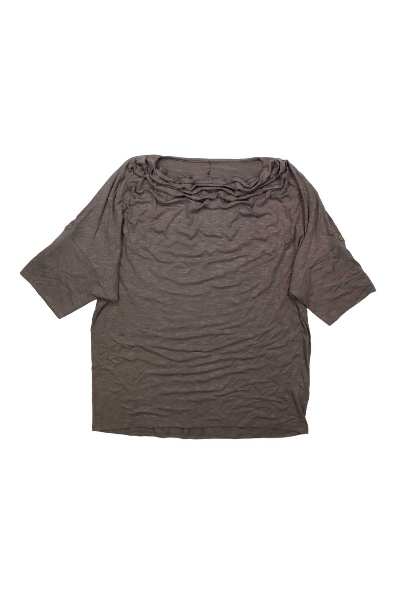 Women's Noe elbow-sleeve top, dark taupe, ruched neckline