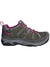 Waterproof hiking shoe, steel gray with magenta laces and side vents