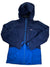 The Women's Snowbelle Insulated Jacket by Patagonia is a dark blue waterproof snowboard jacket with lighter blue accents, a front zipper, and a small chest logo.