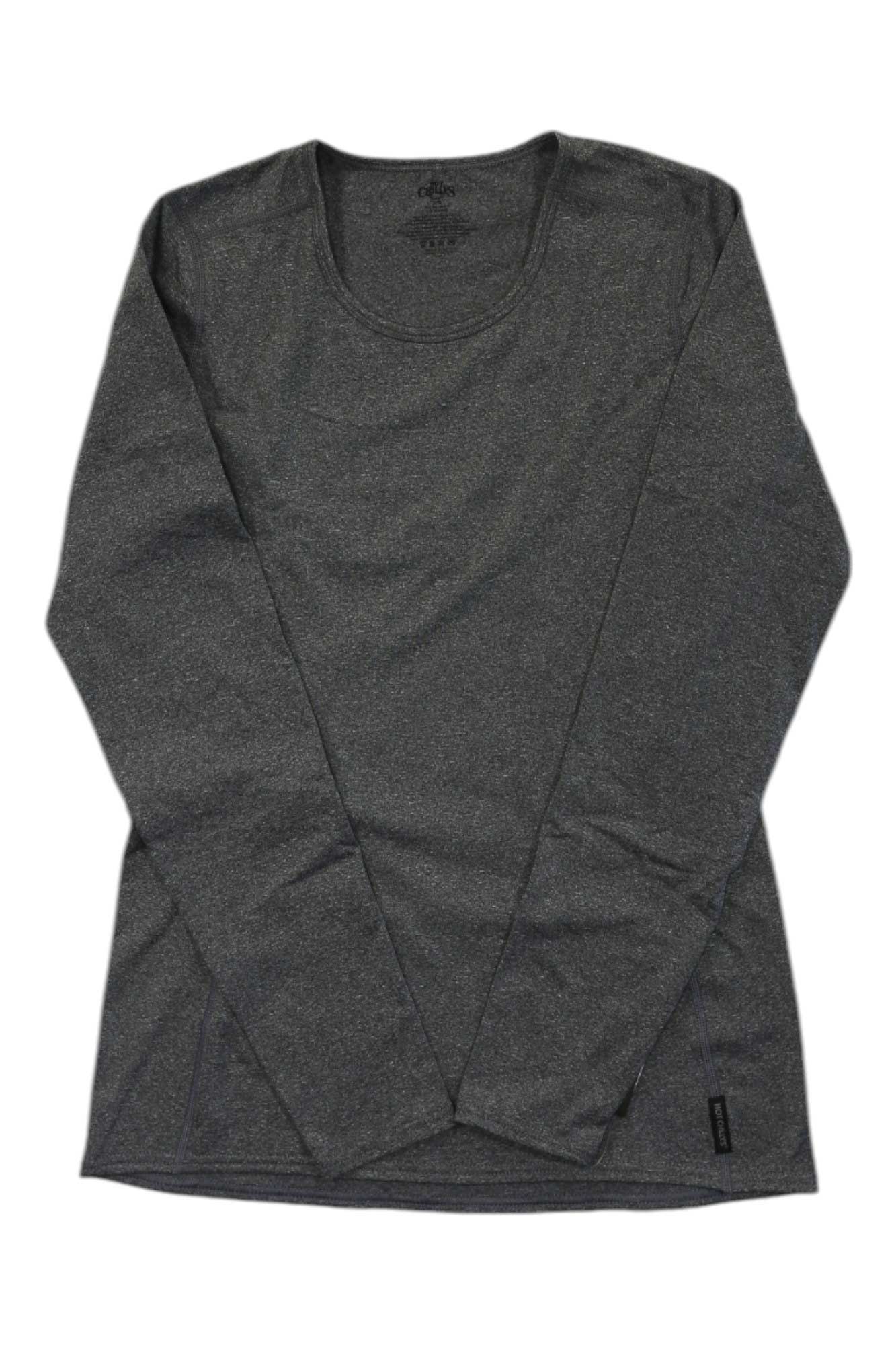 Women’s crewneck long-sleeve micro-elastic top, dark gray heather, close fit