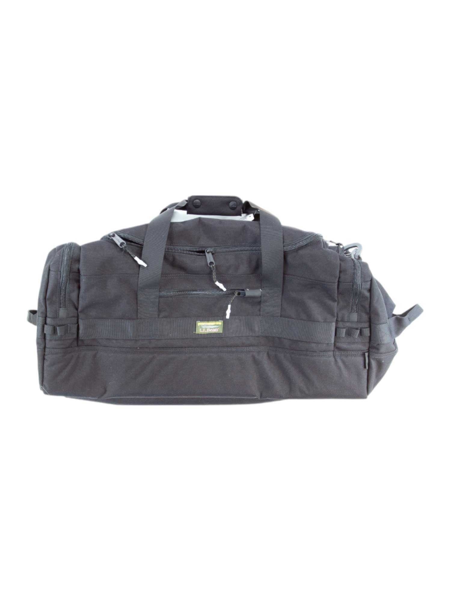 L.L.Bean Cordura duffle bag with webbing straps, front logo patch, and top handle, dark gray