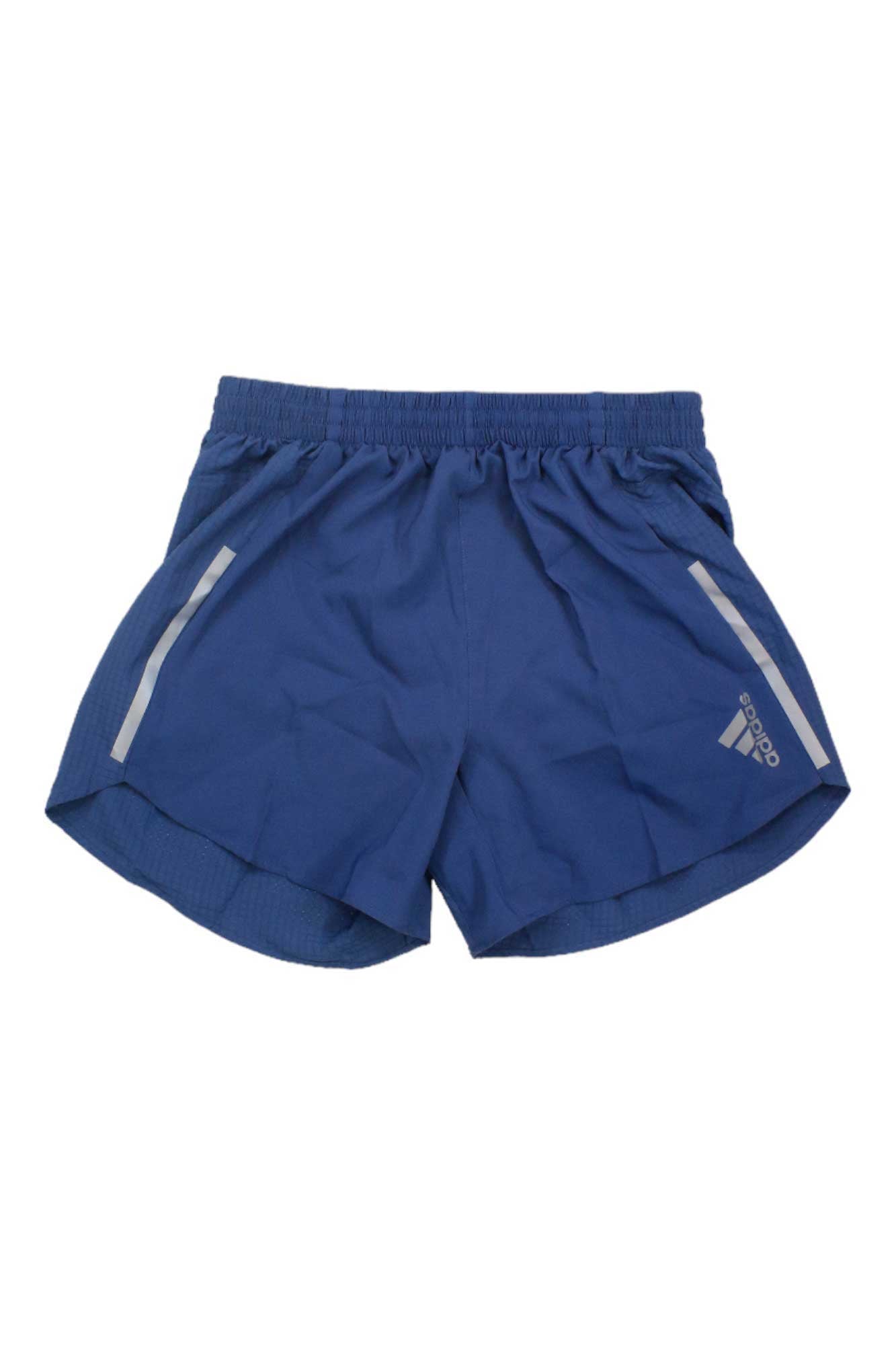 The Adidas Mens D4R 5 Inch Short is made from recycled polyester, with an elastic waistband, white reflective side stripes, and a white logo on the lower left leg. Moisture-wicking fabric keeps you comfortable during workouts.