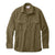 The Filson Men's Moleskin Seattle Shirt in olive green features long sleeves, two chest pockets with buttoned flaps, and a visible collar—offering wind-resistant comfort in a casual, neatly styled design.