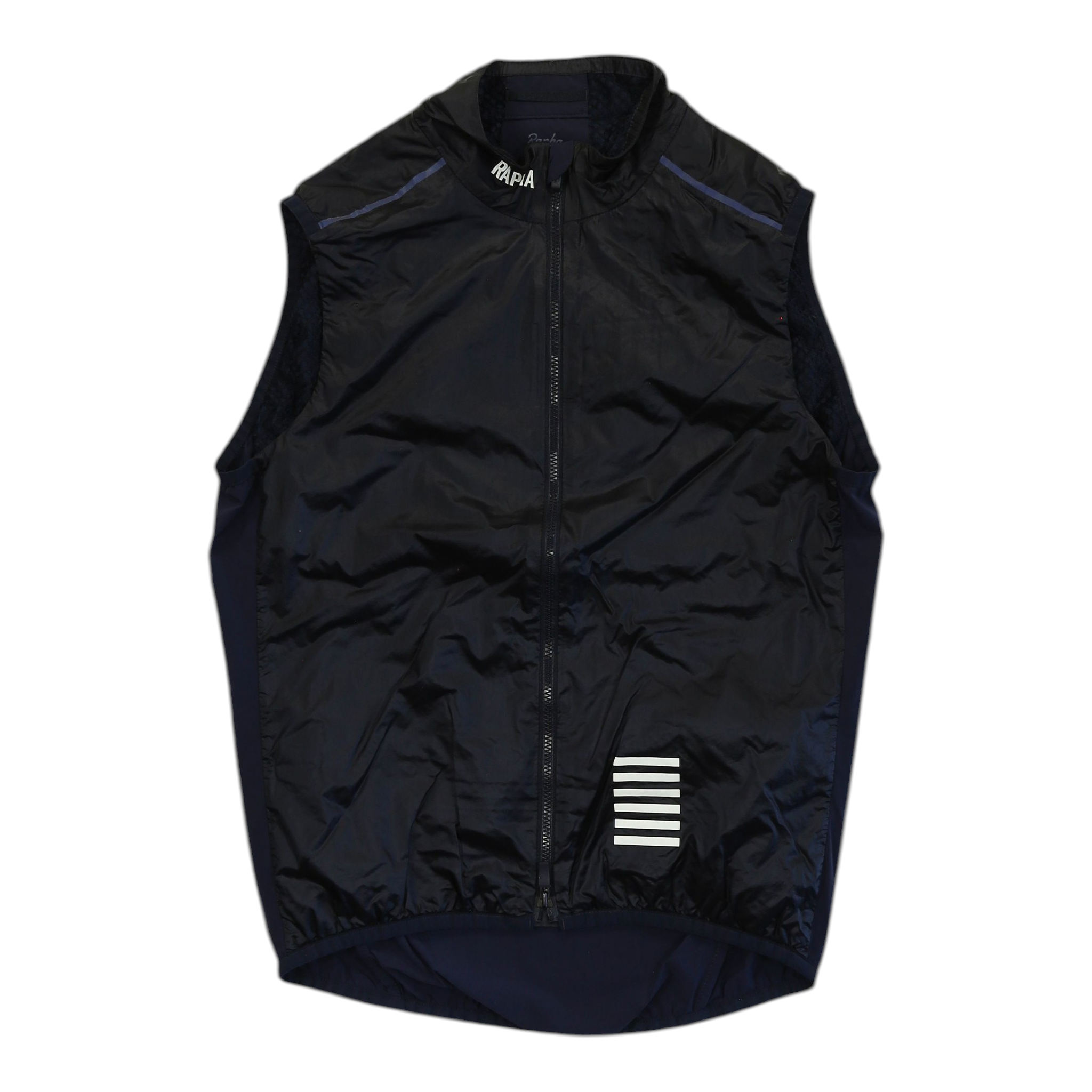 Men's black insulated cycling gilet with full zip and white chest stripe detail