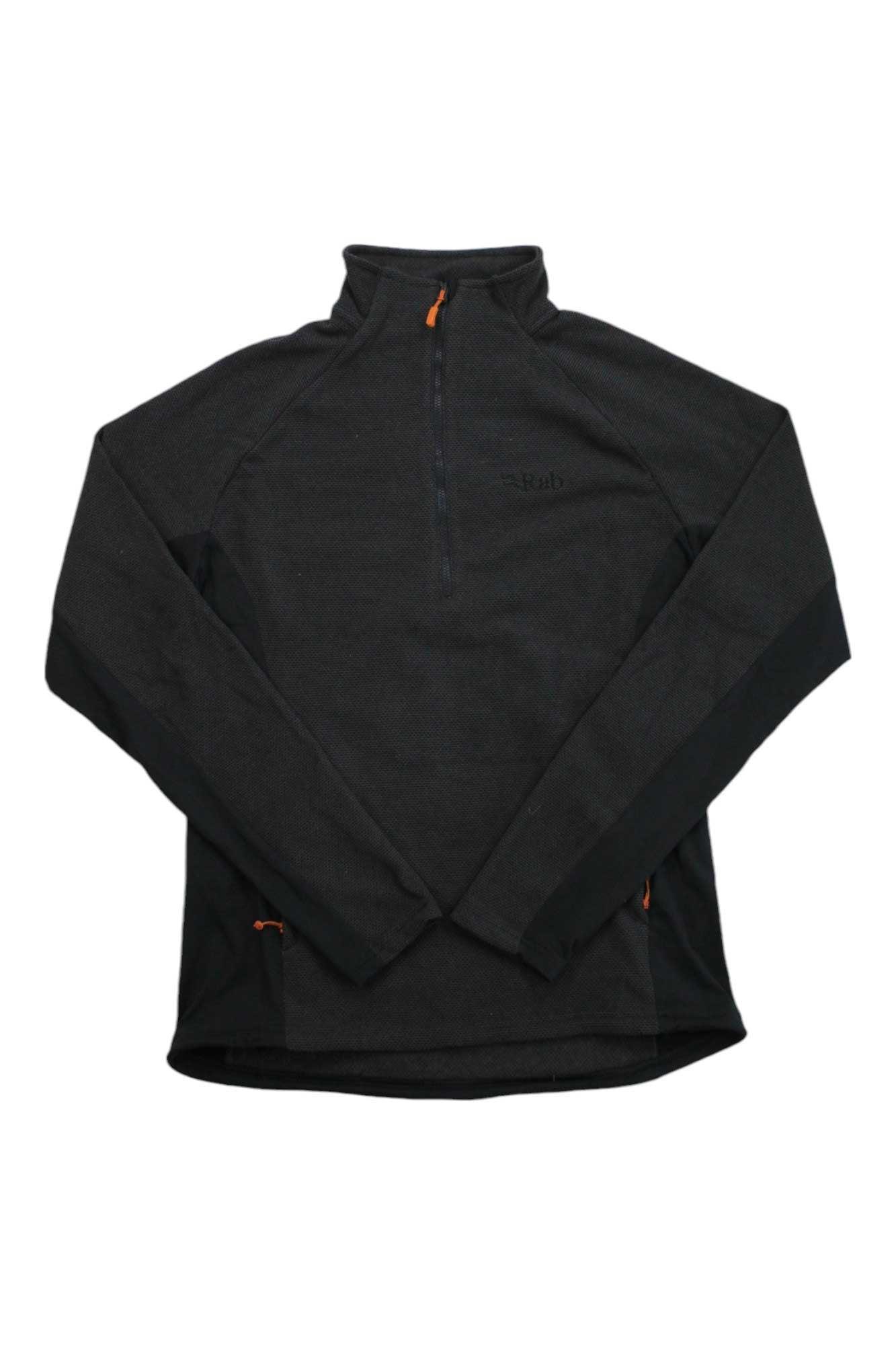 Men's charcoal quarter-zip fleece pullover with stand collar and Rab logo