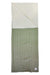 Cream and sage green merino wool blanket with striped geometric patchwork
