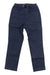 The Gramicci Kids Narrow Pant in navy blue stretch cotton twill features an elastic, adjustable waistband, integrated black belt, relaxed fit, and visible seam stitching.
