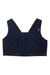 The CW-X Womens Xtra Support High Impact Sports Bra features wide straps, a black elastic band, small white logos, and moisture-wicking navy blue fabric—perfect for running and intense workouts.