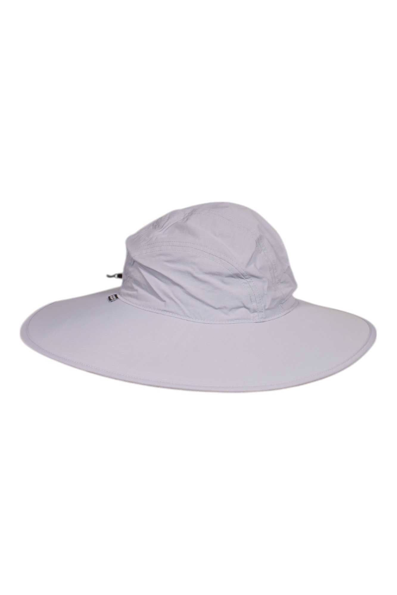 Women’s sun sombrero in light gray, wide brim with domed, gathered crown
