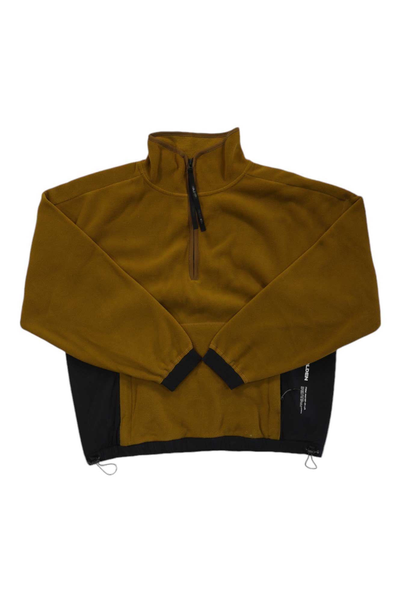 The Holden Womens Polartec Fleece Half Zip Jacket is a brown ski jacket with a high collar, half-zip front, long sleeves, black side accents, adjustable hem drawstrings, and moisture-wicking fabric for comfort on the slopes.