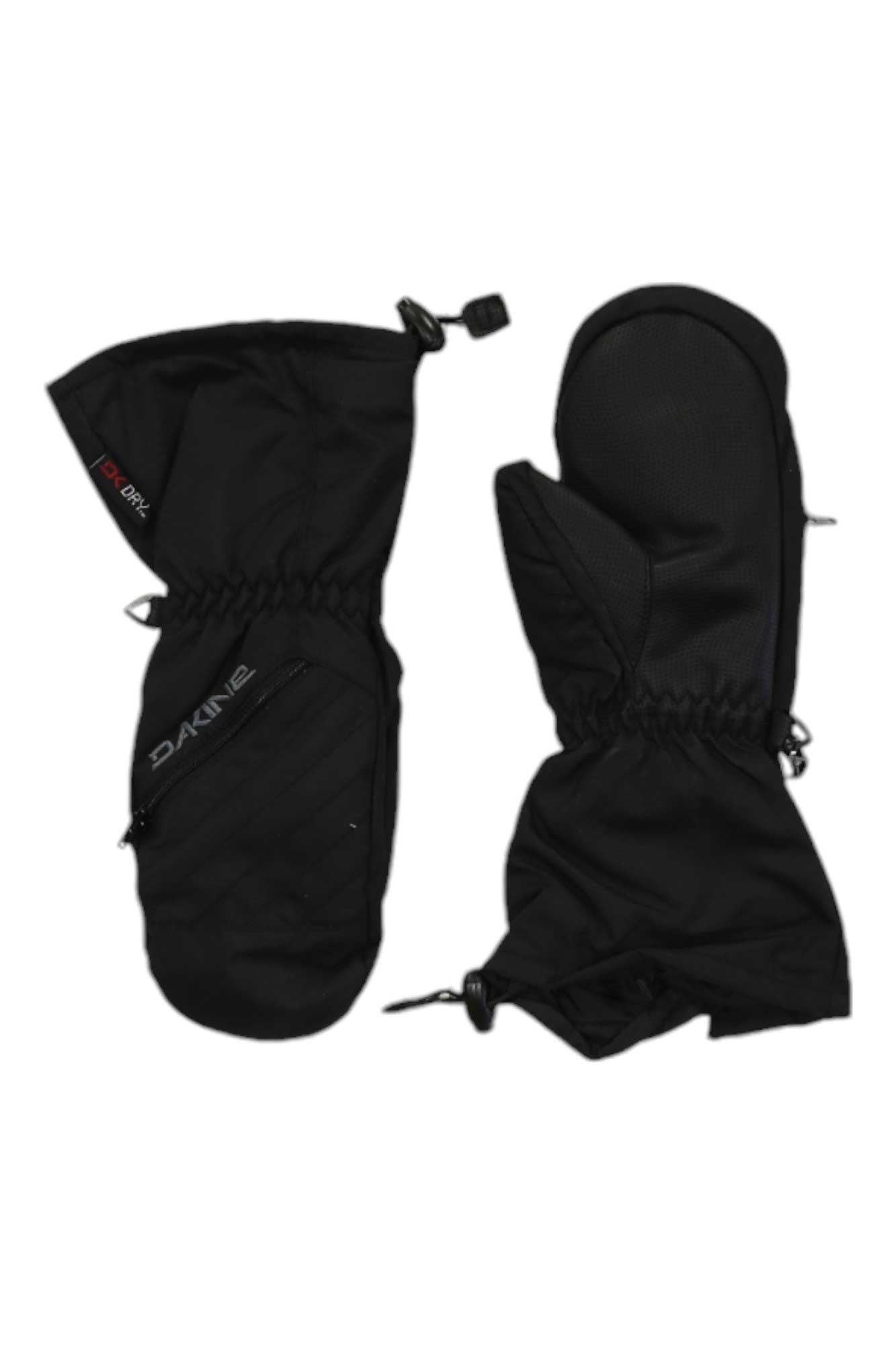 Youth tracker mittens in dark fabric, pair angled front view with elastic cuffs