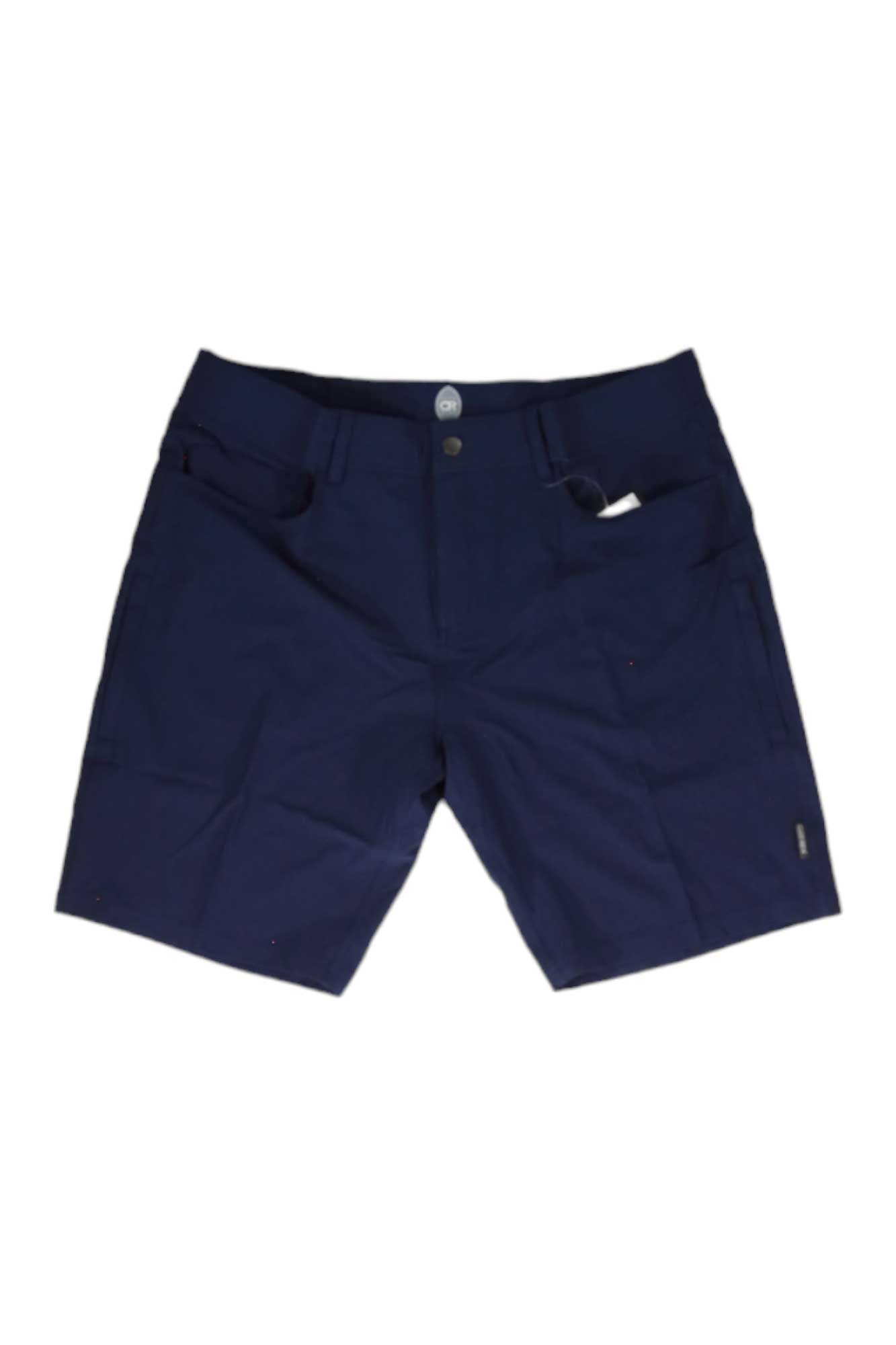 Club Ride Men's MTN Surf 10 Inch Short in navy blue features a knee-length design, 4-way stretch, belt loops, front button closure, and side pockets, shown laid flat on a white background.
