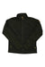 A dark green Fjallraven Mens Ovik Fleece Zip Sweater made from recycled polyester, featuring long sleeves, a high collar, and zippered pockets, is displayed flat on a white background.