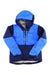 The Norrona Womens Lofoten GTX Thermo100 Jacket is a blue and navy insulated ski jacket with GORE-TEX waterproof fabric, front zipper, two chest zip pockets, and the Norrona logo on the front left side.