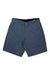 The Howler Brothers Mens Horizon Hybrid 2.0 Short is a pair of quick-drying blue knee-length shorts with belt loops, front pockets, and a button closure, shown laid flat on a white background.