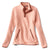 Quilted quarter-snap sweatshirt in pale pink with mock neck, long sleeves, and front pockets
